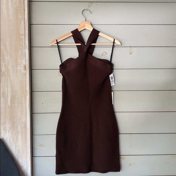 Babaton Sculpt Knit Cross Dress – Coffee Bean Brown (Size M) - Picture 8 of 10